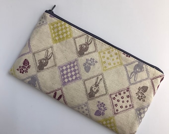 Japanese Fabric Diamond Rabbit - zipper pouch, pencil case, makeup bag
