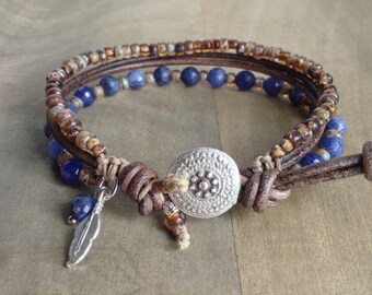 Sodalite bohemian bracelet gift for her boho chic bracelet womens jewelry boho bracelet rustic bracelet beaded gemstone bracelet