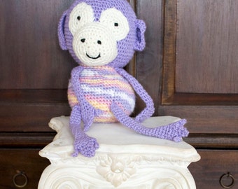 Crocheted Purple monkey, stuffed animal, toy, monkey, child, toddler, new born, photography prop, photo prop, prop