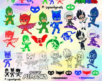 SVG DXF Png PJ Masks Squadgoals Catboy Gekko Owlette Lunetta Night Ninjia Layered Cut Files Cricut Designs Silhouette Studio Tshirt Iron on