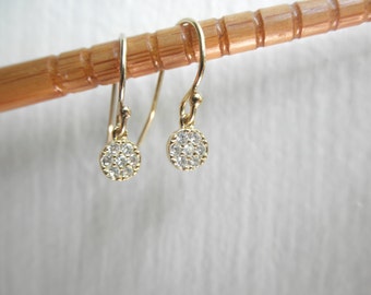 Gold Vermeil CZ charm dangle earrings - 14K gold-filled earwires - tiny zirconia earrings - tiny cz dangle earrings - cz coin earrings