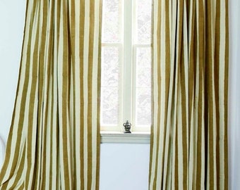 SOLD OUT - Gold Stripe window curtains window treatment curtain ONE panel - 57"w x 96" Hand Block Printed with Natural dyes, Cotton