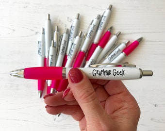 pen-teacher gift-gift for her-funny gift-birthday gift-best friend gift-gift for friend-girlfriend gift-student gift-grammar geek-pink pen