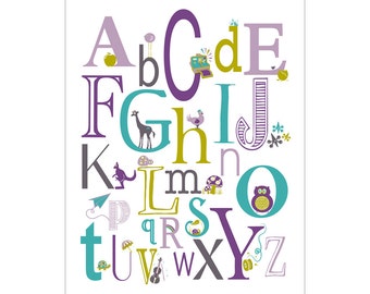 Children's Wall Art / Nursery Decor Alphabet Poster - ABC alphabet typography Poster Print