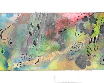 Watercolor and mixed media experimental painting FREE SHIPPING in the US