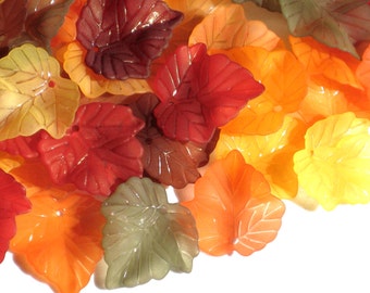Frosted Lucite Acrylic Leaf Beads - Vintage Style Autumn Dreams - 24x25mm