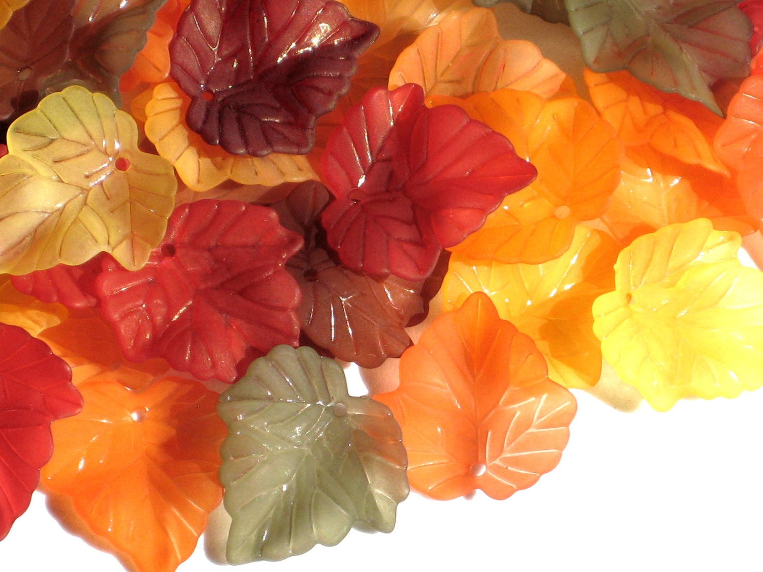 Frosted Lucite Acrylic Leaf Beads Vintage Style Autumn