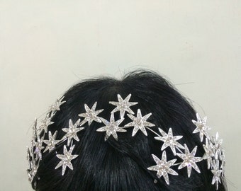 Romantic stars headpiece, wedding bridal headband, weddjng tiara, stars headband, Swarovski rhinestone crystals tiara, bridal jewelry, prom