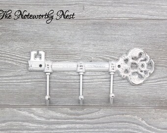 ANY COLOR Skeleton key wall hook / Cast Iron Key Hook / Cast Iron hook / skeleton key / white decor / white wall decor / white key holder