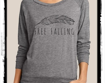 Free Falling Heathered Slouchy Pullover long sleeve Girls Ladies shirt screenprint Alternative Apparel