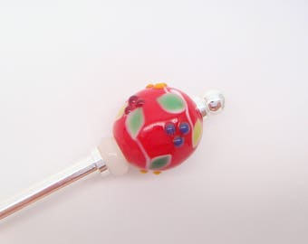 Red Hair stick ,Hair pin,Japanese Kazashi,Japanese Hair stick,Tonbodama Glass Beads,Flower Japanese hair accessories
