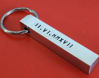 Roman Numeral Keychain,Roman Numeral Bar Keychain,Personalized Keychain,Keychain,Custom Keychain Men,Aluminum Keychain Keychain,Men Keychain