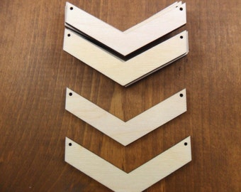 Wood Chevron Necklace Pendants 3" W x 1 3/8" H x 1/8" Laser Cut Wood TWO HOLE - 12 Pieces