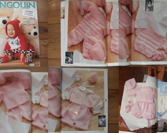 pingouin 117 Baby infants knitting patterns 6 layettes birth to 18 months - smiling cheshire cats, soldiers on parade, bear cubs