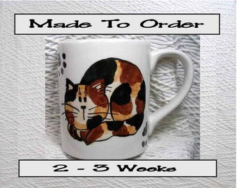 Tortie Cat Mug Made To Order Original Handmade With Paws On Back by GMS