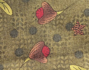 1/2 yard of premium whimsical Cotton fabric. - Green w/flowers (146FH)