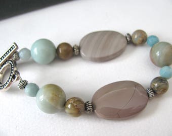 Bracelet, Imperial Jasper, Amazonite, Picture Jasper, 7 inches long, Jewelry supply B-3034
