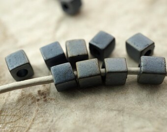 Matte Gray Cubes, Cube Beads, Czech Beads, Beads