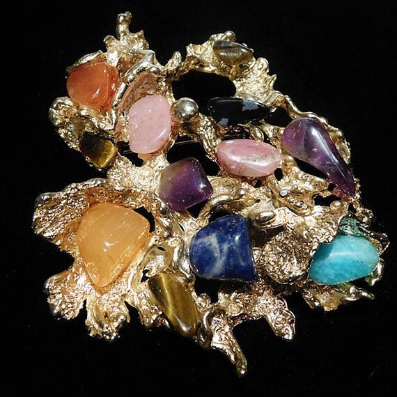 MASSIVE Modernist Gold Nugget Brooch / Abstract Gold Nugget Pendant / Polished Gem Gemstone Brooch