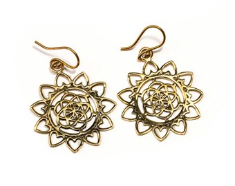 Brass Seed of Life Earrings, Earrings handmade,Yoga Earrings with hooks, Nickel Free, Sacred Geometry Jewellery, Gift boxed,Free post BG11
