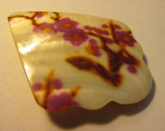 Mother-of-Pearl Seashell Pendant with Cherry Blossom Sakura Flower Motif, 2 1/2"