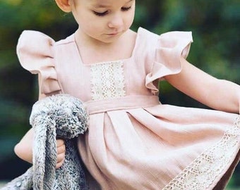 Pink Paneled Flower Pattern Cotton Dress for Toddlers Girls: Size 2,3,4