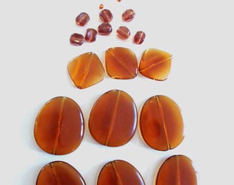Set of 32 Brown transparent beads, assorted shapes