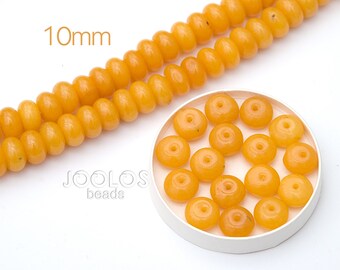 Rondelle yellow jade beads 10mm Large beads Mustard stone beads Yellow citrine beads Mala beads Jewelry making / 10 beads About 5-6 cm