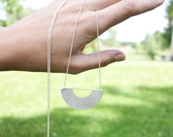 Geometric necklace - Minimalist necklace, Long necklace, Silver pendant, Pendant necklace, Birthday gift for her, Statement necklace, Modern