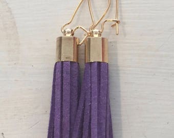 Mini Suede tassel earrings, Purple