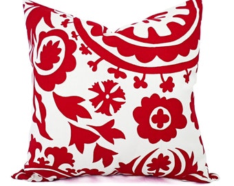 Two Red Pillows - Red Pillow Covers - Red Decorative Pillow - Red Pillow Sham - Red Pillowcase - Red Suzani Pillow Covers - Red White Pillow
