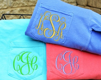 Comfort Colors Long Sleeve Pocket T-Shirt, Monogram Pocket Long Sleeve T Shirt, Personalized Long Sleeve T-Shirt, Monogrammed Pocket T Shirt