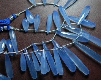 8 Inches, Sky Blue Chalcedony Faceted Long Drops Briolettes 20-30mm