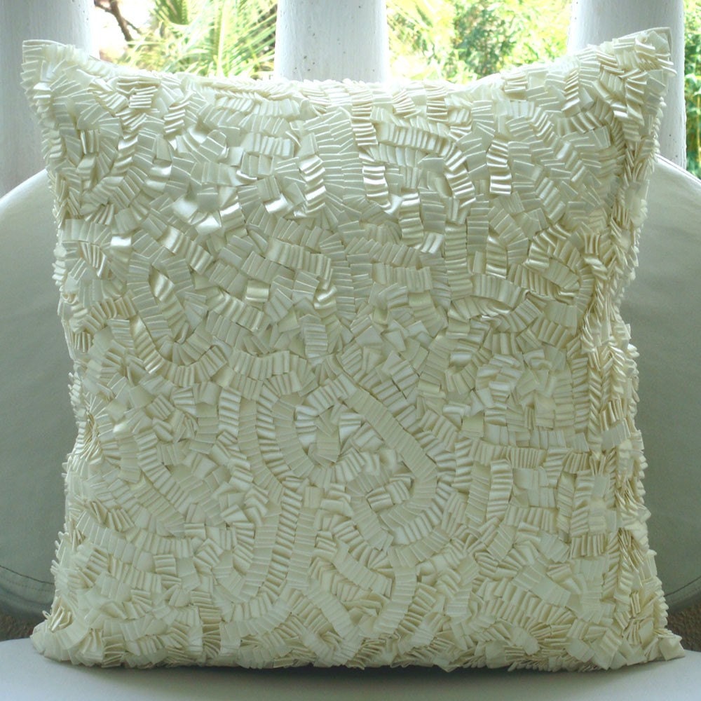 Ivory Elegance Throw Pillow Covers 20x20 Inches Silk