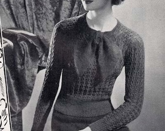 1930's Stitchcraft November 1938 PDF Knitting Pattern - Vintage Jumper with Large Bow - Bow Jumper - Bust 32-34"