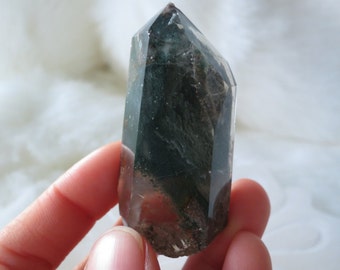 Smoky Lodolite Polished Point ( Smoky Garden Quartz / Smoky Scenic Quartz - ITEM #76 - 5.5 x 2.7 x 1.5 cm