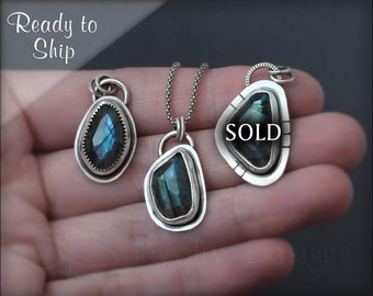 LABRADORITE NECKLACE - rustic artisan labradorite necklace, sterling silver labradorite necklace, freeform faceted labradorite, ooak