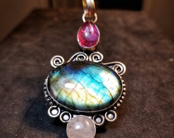 Labradorite Quartz Pendant Necklace Sterling Silver Gemstone