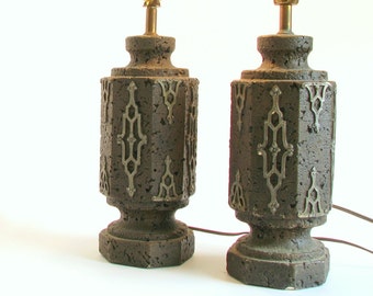 2 Vintage 1970's Table Lamps - Brown and Bronze Lamps