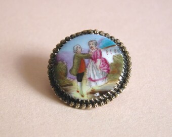 Antique Victorian Hand Painted Miniature Porcelain Brooch