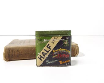 Vintage Buckingham Half and Half Tobacco Tin Box / Cigar Smoking Tobacco Advertising Tin / Rustic Decor