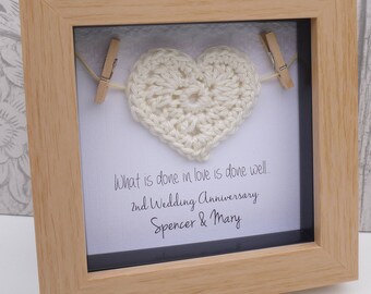 2nd anniversary gift, 2nd cotton anniversary gift, cotton anniversary, 2nd wedding anniversary present,2nd anniversary cotton, framed gift
