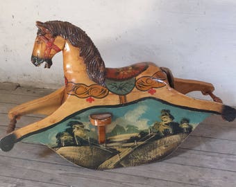 Antique Rocking Horse, Antique Riding Toy, Wooden Rocking Horse, Antique Toy Horse, Antique Ride On Toy, Rare Rocking Horse, Horse Nursery