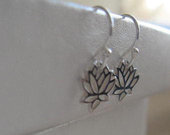 Tiny lotus flower sterling silver earrings for charity