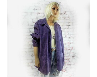 women's leather coat - purple coat -vintage suede coat - 70's suede jacket - Boho coat - # 111