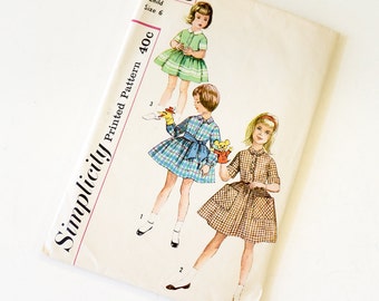 Vintage 1960s Girls Size 6 One Piece Full Skirt Shirtdress and Tie Belt Simplicity Sewing Pattern 3563 Complete / bust 24 waist 22