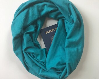 Cruise | Organic Cotton Teal Blue Infinity Scarf With Hidden Pocket