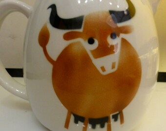 Arabia Finland Brown Longhorn Bull Cow 1 QT Milk Creamer Pitcher Kaj Franck MCM 1960s
