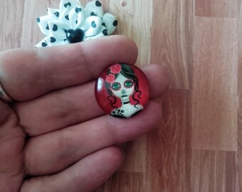 x 25 mm in diameter, quality picture Gothic girl image glass cabochon