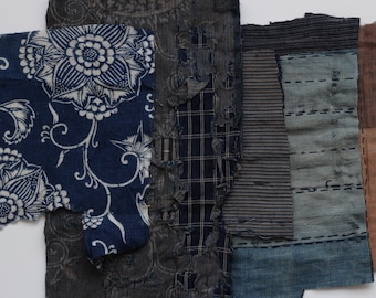 Boro fabric scrap, Sashiko, Indigo fabric, Japanese textile, Japanese fabric, vintage Kimono fabric, 20 PIECES /C